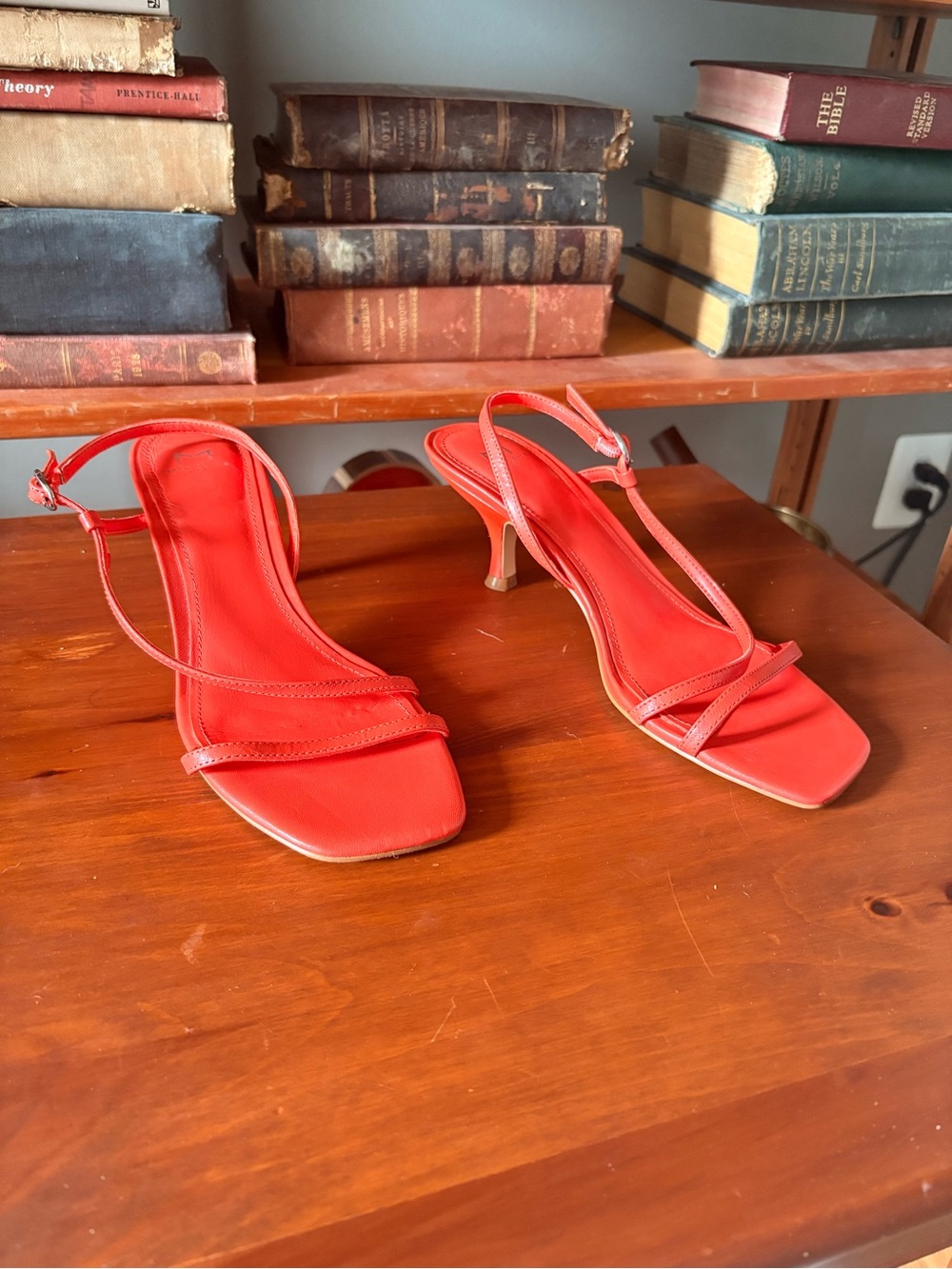 Marc Fisher Coral Red Strappy Slingback Heels